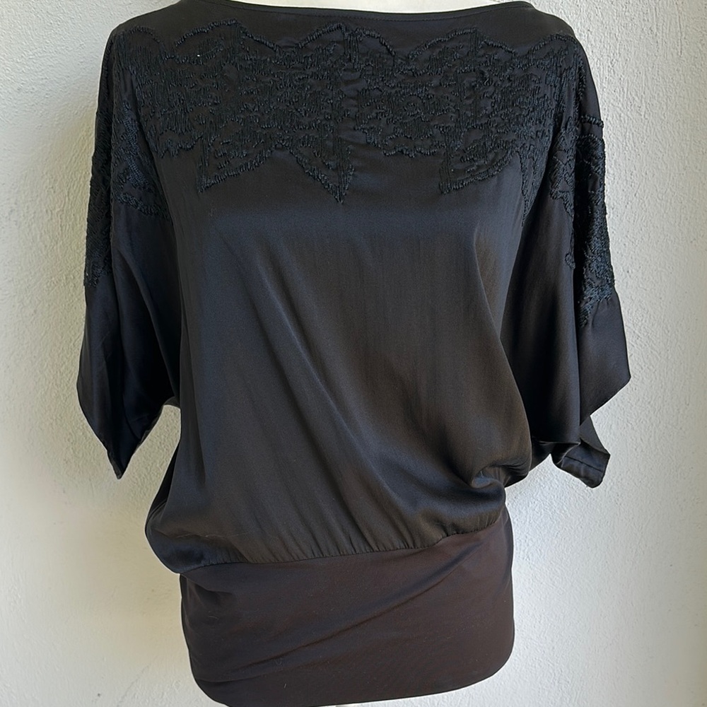 Hale Bob Black Med silk satin top